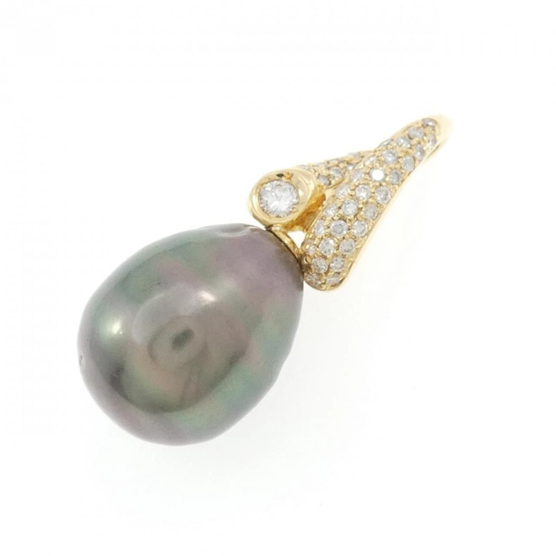 K18YG BLACK PEARL PENDANT: K18YG Black Pearl Pendant Brand: Unbranded Type: Pendant Brooch Material: K18 Yellow Gold, Main Stone/Creation Black PearlSide Stone Natural Color: Yellow Gold Size: ActualSize HxW: