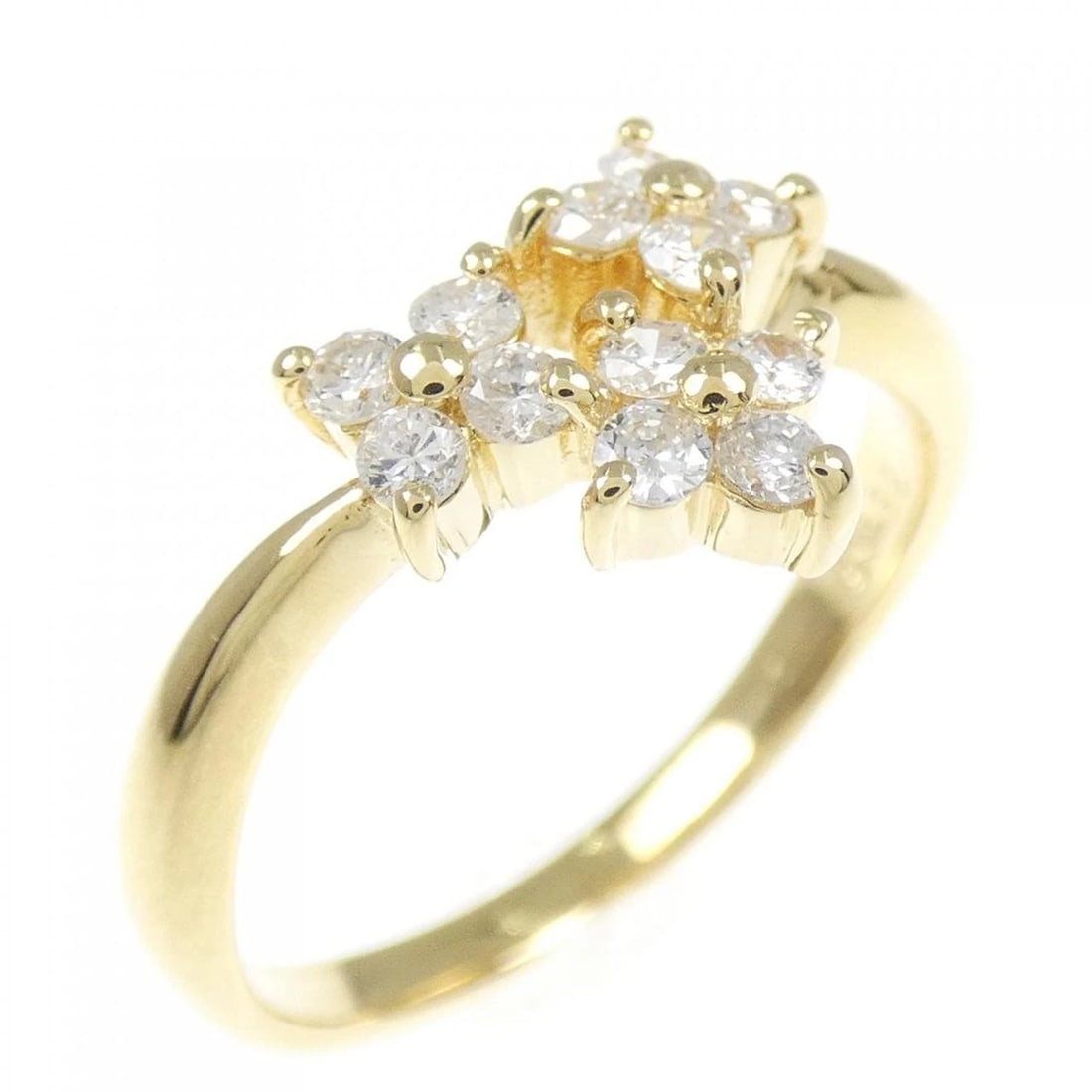 K18YG FLOWER DIAMOND RING: K18YG Flower Diamond Ring Brand: Unbranded Type: Ring Material: K18 Yellow Gold, Main Stone/Creation Natural Color: Yellow Gold Size: 6.5 (US size) Accessories: None Accessories Notice: When