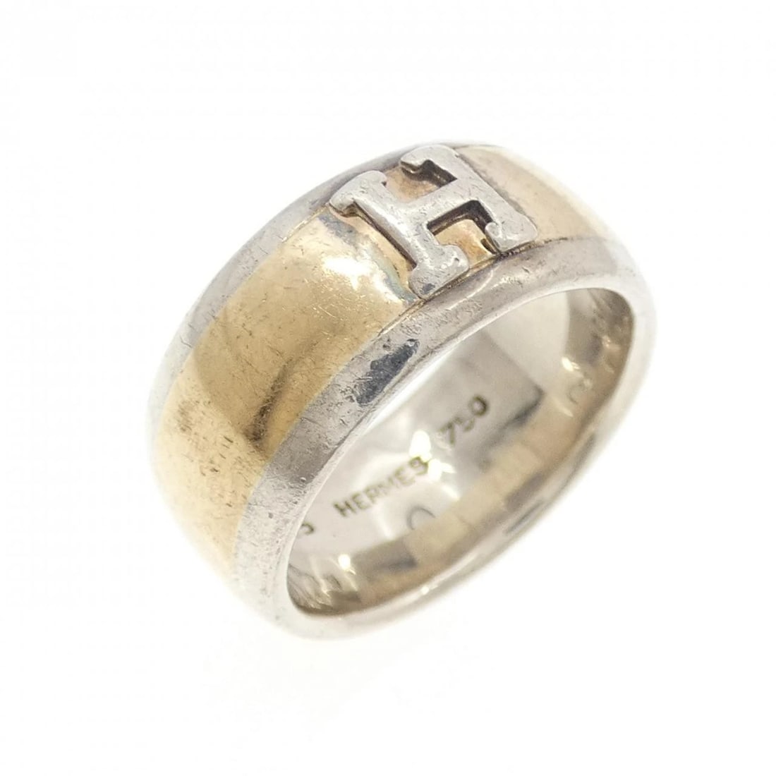 HERMES RING: HERMES Ring Brand: HERMES Type: Ring Material: 750 Yellow Gold 925 Silver, Color: None Size: 5 (US size) Accessories: None Accessories Notice: When purchasing pre-owned goods, please refer to