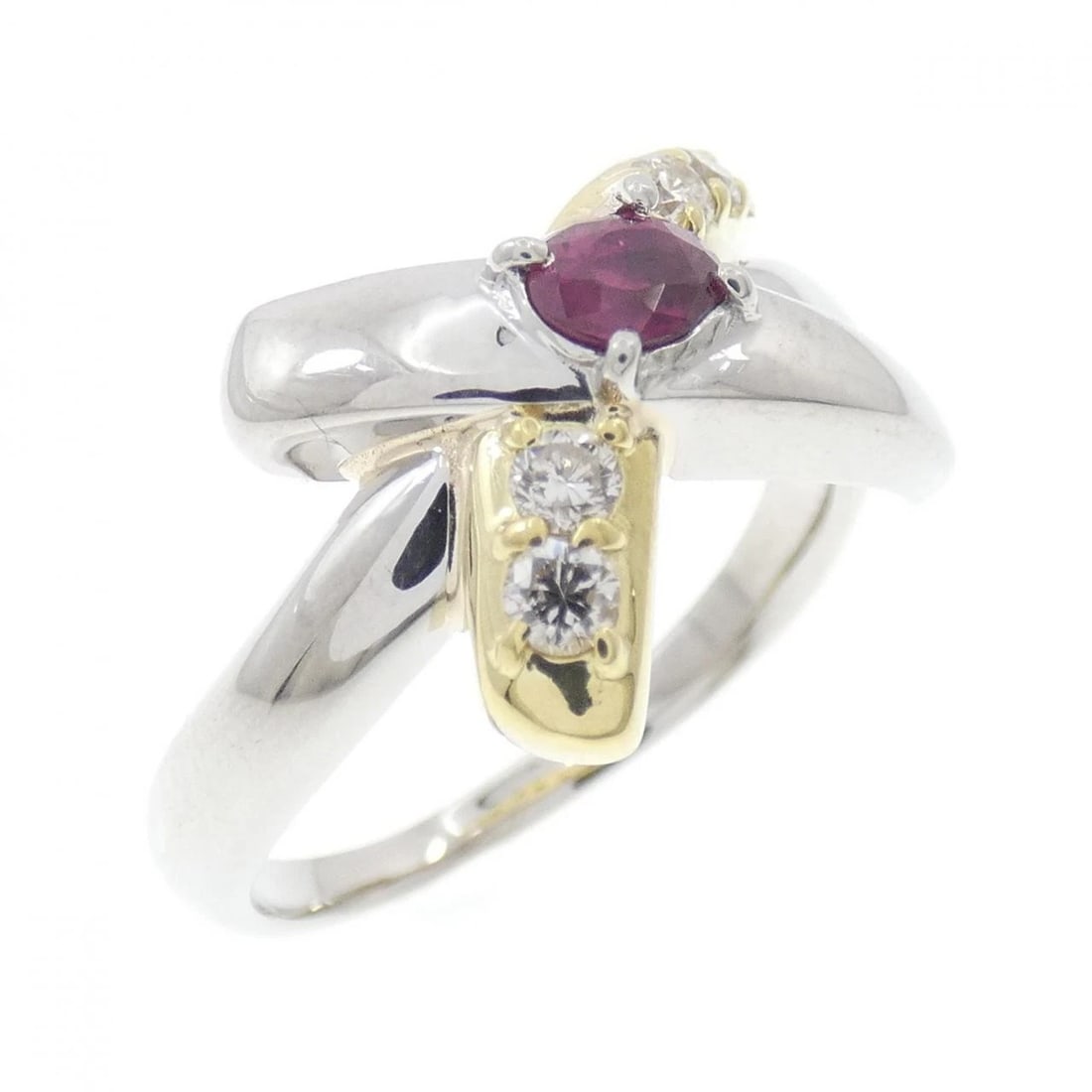 PT900/K18YG RUBY RING: PT900/K18YG Ruby Ring Brand: Unbranded Type: Ruby ring Material: Platinum 900, Main Stone/Creation Ruby Color: platinum Size: 7.5US Accessories: None Accessories Notice: When purchasing pr