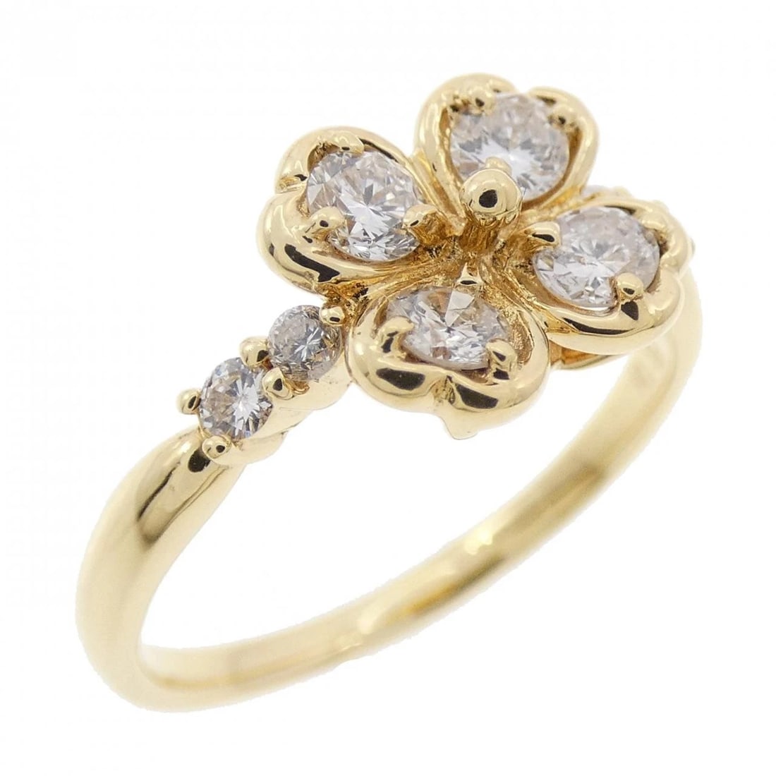K18YG CLOVER DIAMOND RING: K18YG Clover Diamond Ring Brand: Unbranded Type: Ring Material: K18 Yellow Gold, Main Stone/Creation Natural Color: yellow gold Size: 7-7.5US Accessories: None Accessories Notice: When