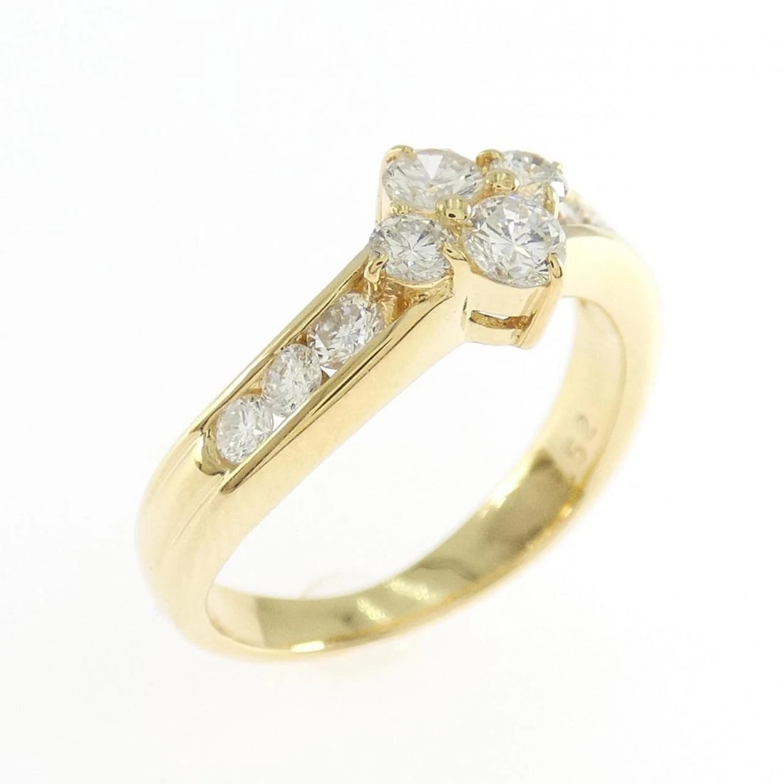 K18YG FLOWER DIAMOND RING: K18YG Flower Diamond Ring Brand: Unbranded Type: Ring Material: K18 Yellow Gold, Main Stone/Creation Natural Color: yellow gold Size: 4.5US Accessories: None Accessories Notice: When