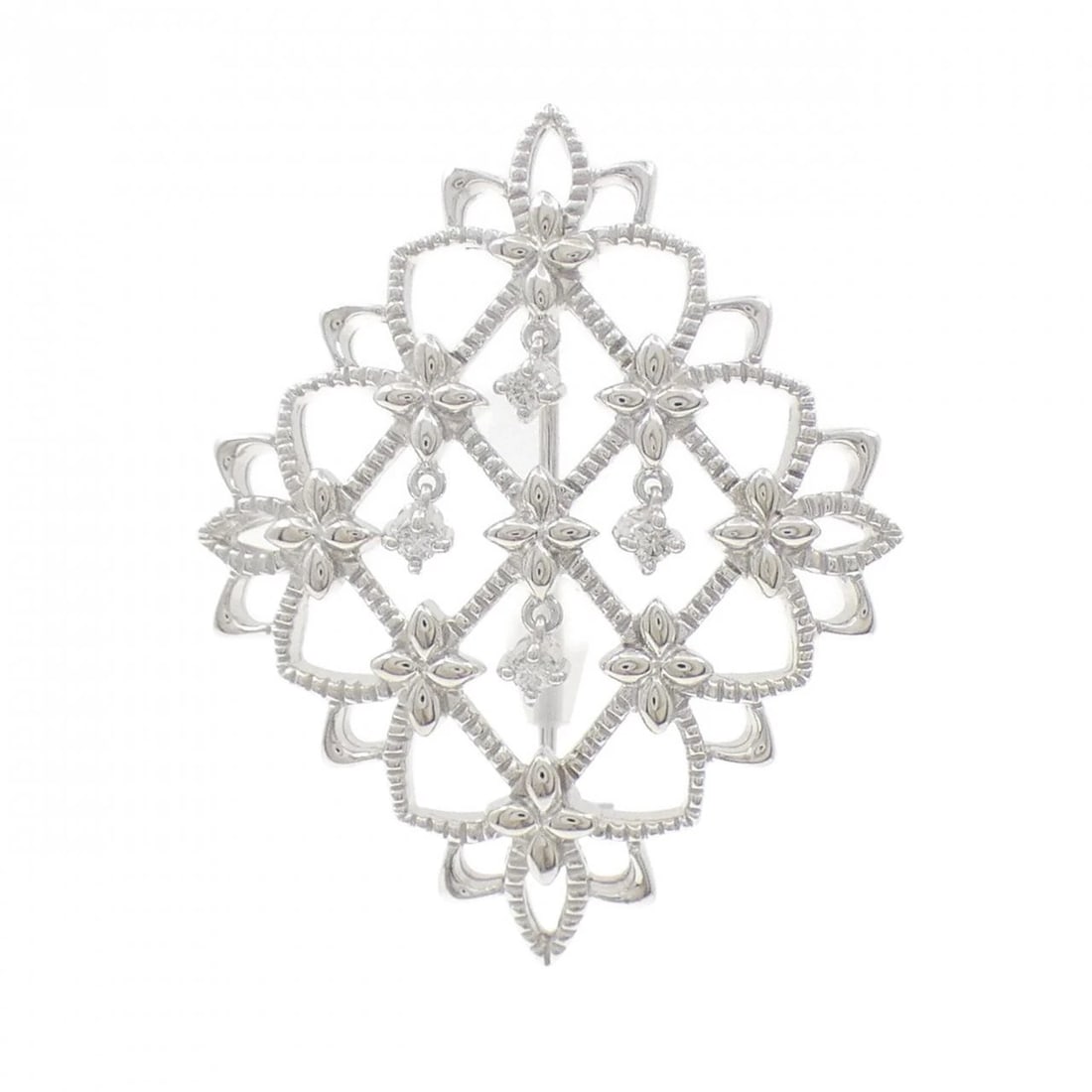 MIKIMOTO DIAMOND PENDANT: MIKIMOTO Diamond Pendant Brand: MIKIMOTO Type: Pendant Brooch Material: K18 White Gold, Main Stone/Creation Natural Color: White Gold Size: ActualSize HxW: 40.2mmx32.6mm Accessories: None