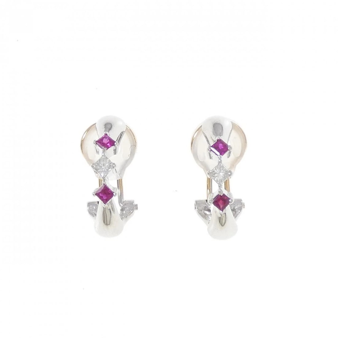 PT900 K18YG RUBY EARRINGS: PT900 K18YG Ruby Earrings Brand: Unbranded Type: Earrings Material: Platinum 900 K18 Yellow Gold, Main Stone/Creation ruby Color: Platinum Size: HxW: 16.2mmx3.8mm Accessories: None