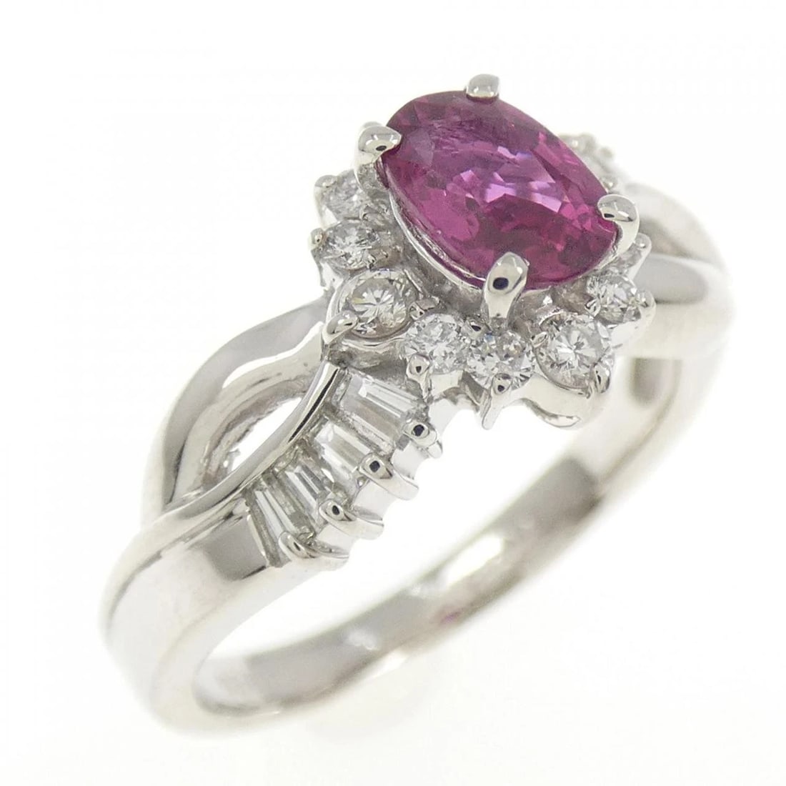 PT950 RUBY RING: PT950 Ruby Ring Brand: Unbranded Type: Ring Material: Platinum 950, Main Stone/Creation ruby Color: platinum Size: 5US Accessories: None Accessories Notice: When purchasing pre-owned goods,