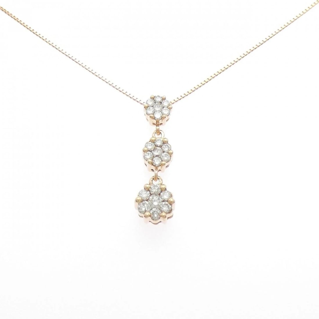 K18PG FLOWER DIAMOND NECKLACE: K18PG Flower Diamond Necklace Brand: Unbranded Type: Necklace Material: K18 Pink Gold, Main Stone/Creation Natural Color: Pink Gold Size: 40cmActualSize Pendant top H x W: 27.3mmx8.3mm Chain