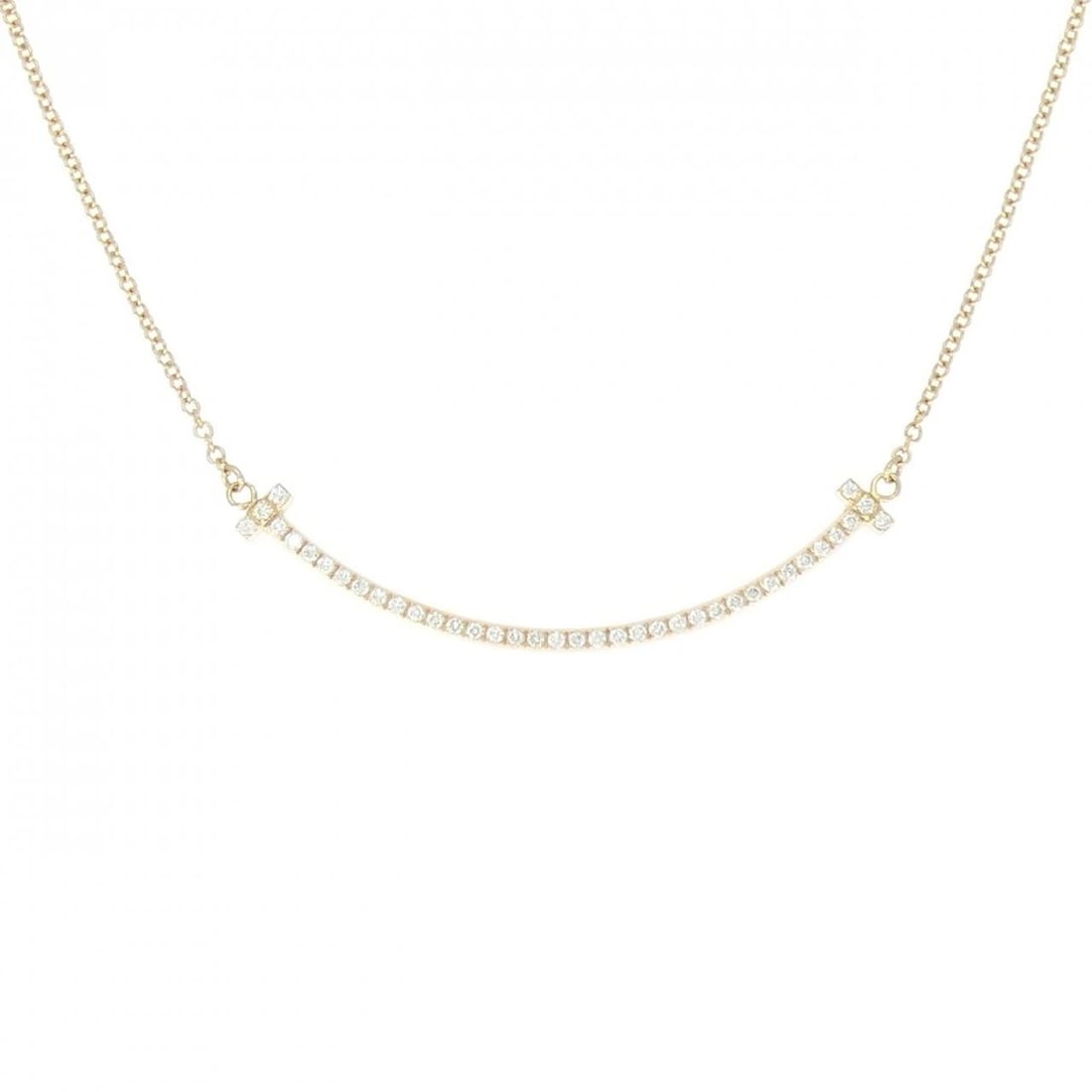 TIFFANY T SMILE SMALL NECKLACE: Tiffany T Smile Small Necklace Brand: Tiffany Type: Necklace Material: 750 Pink Gold, Main Stone/Creation Natural Color: Pink Gold Size: 40cm,ActualSize Pendant top H x W: 3.5mmx36.8mm Chain