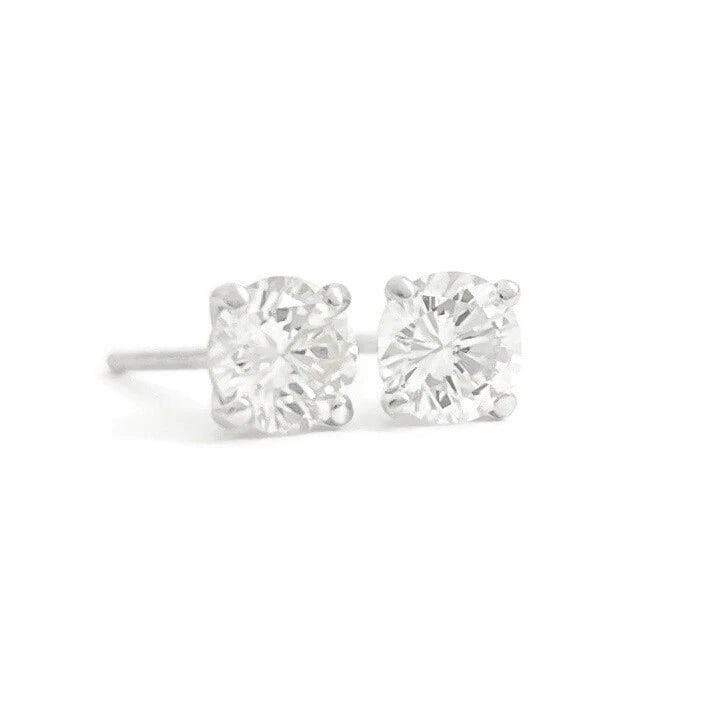 ROUND DIAMOND STUD EARRINGS 14K WHITE GOLD: Round Diamond Stud Earrings 14K White Gold Brand: Unbranded Type: Earrings Material: 14K White Gold, Main Stone/Creation Natural Color: Silver Size: Measurements: 4.35 mm - 4.55 mm 