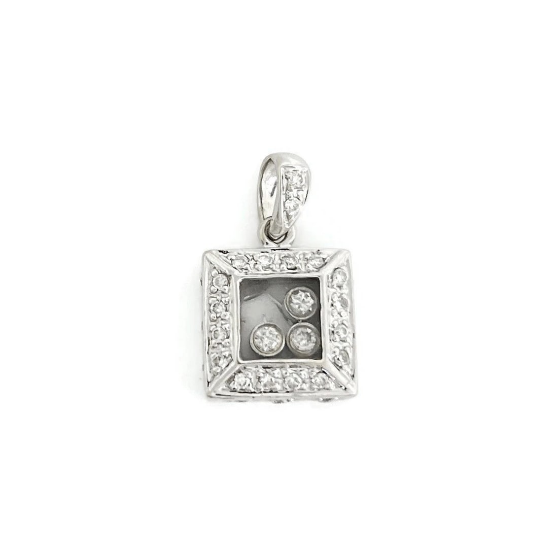 ESTATE FLOATING DIAMOND SQUARE NECKLACE PENDANT CHARM: Estate Floating Diamond Square Necklace Pendant Charm Brand: Unbranded Type: Pendant Material: 14K White Gold, Main Stone/Creation Natural Color: Silver Size: Measurements: 17.5 mm x 10.5 mm 