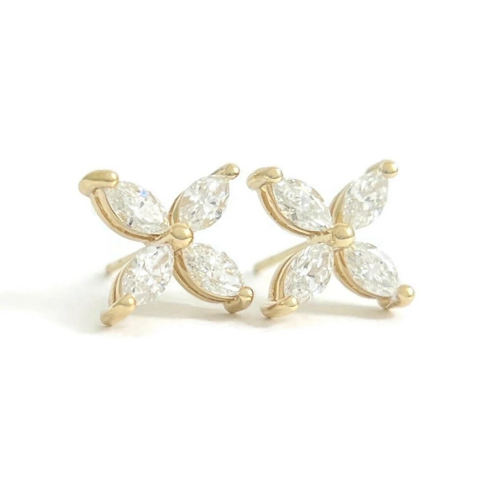 MARQUISE DIAMOND FLOWER CLUSTER STUD EARRINGS: Marquise Diamond Flower Cluster Stud Earrings Brand: Unbranded Type: Earrings Material: 14K Yellow Gold, Main Stone/Creation Natural Color: Gold Size: Measurements: 9.7 mm x 9.7 mm 