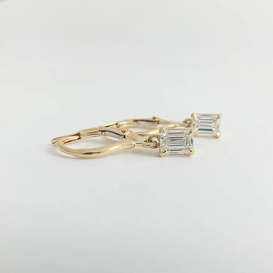 EMERALD CUT DIAMOND DANGLE DROP EARRINGS - 2