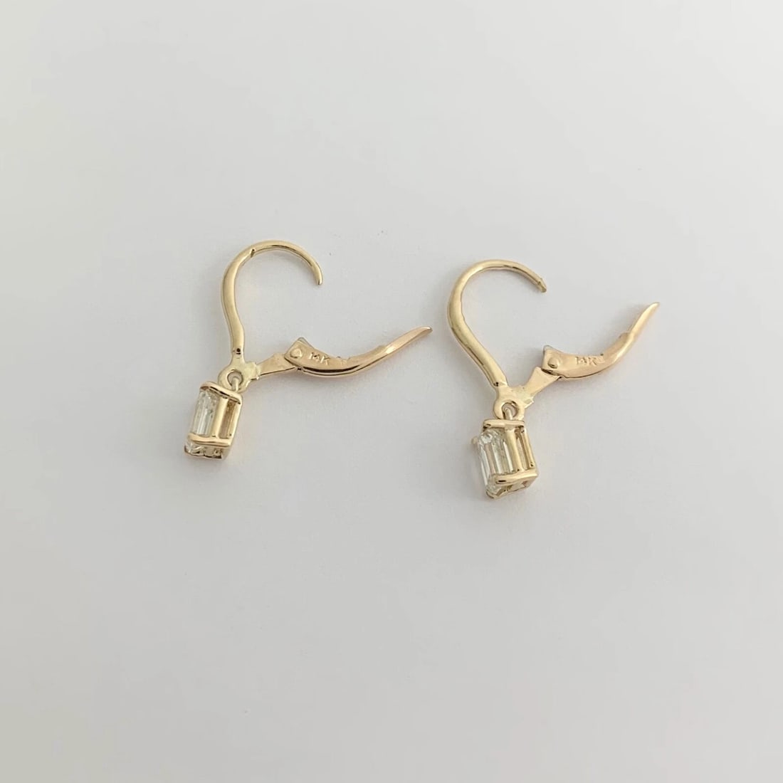 EMERALD CUT DIAMOND DANGLE DROP EARRINGS - 4