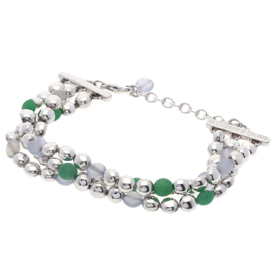TIFFANY&CO. NATURAL STONE TRIPLE ROW BRACELET SILVER: TIFFANY&Co. Natural stone triple row Bracelet Silver Brand: TIFFANY&Co. Type: Bracelet Material: Silver, Color: Exterior Color Silver Size: Inner Circumference:7.7inch/19.5cm
