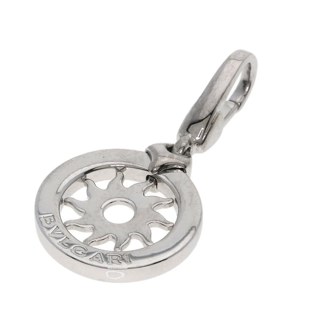 BVLGARI TONDO SUN CHARM PENDANT TOP K18 WHITE GOLD: BVLGARI Tondo sun charm Pendant top K18 White Gold Brand: BVLGARI Type: Pendant top Material: K18 White Gold, Color: Exterior Color Silver Size: Top Size:1.1inch/28.5x4.6x2.0mm Accessories: None
