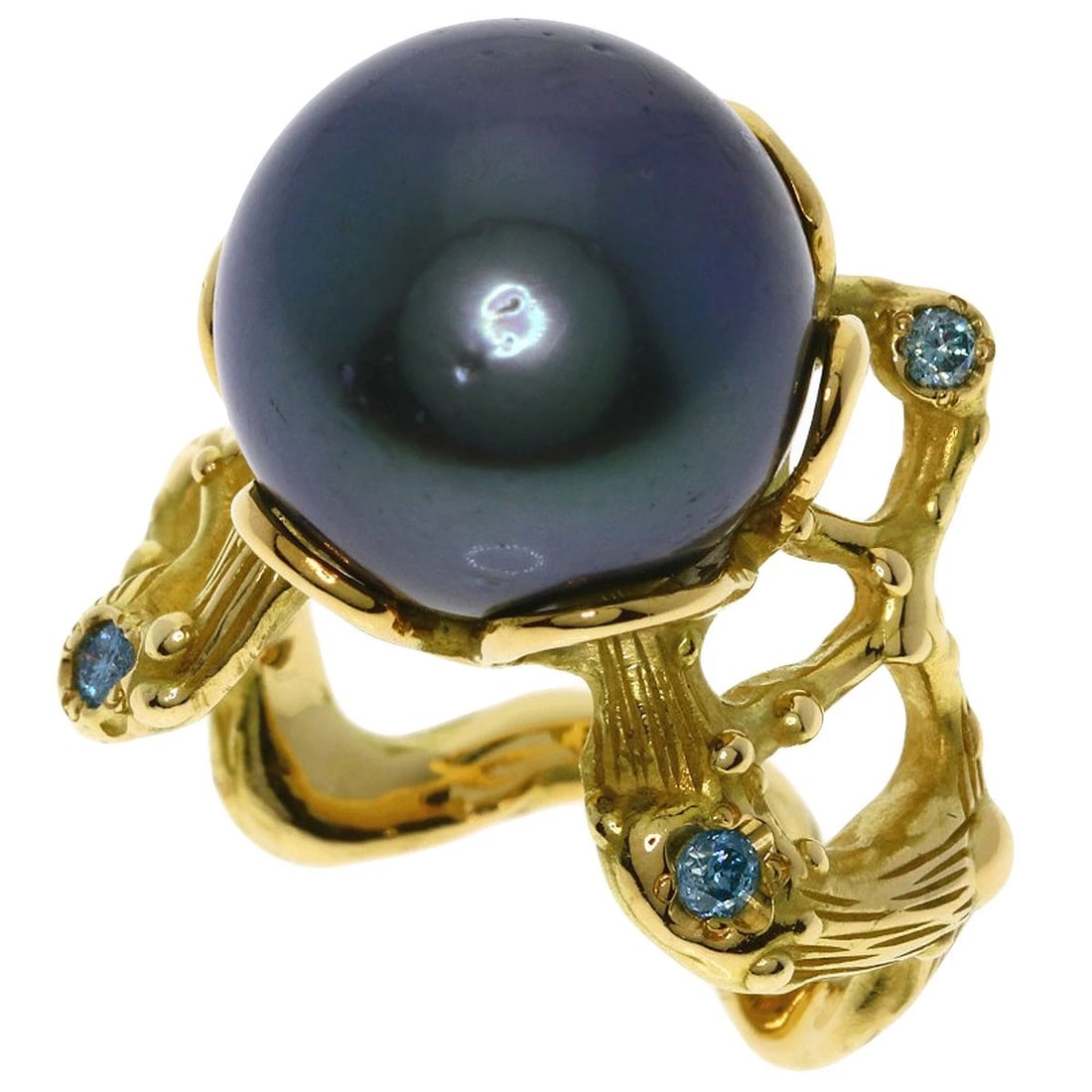 SHUN TAMURA BLACK PEARL PEARL DIAMOND RING: SHUN TAMURA Black Pearl Pearl Diamond Ring Brand: SHUN TAMURA Type: Ring Material: K18 Yellow Gold, Color: Exterior Color Gold Size: 6.25 (US) Accessories: None Accessories Notice: When