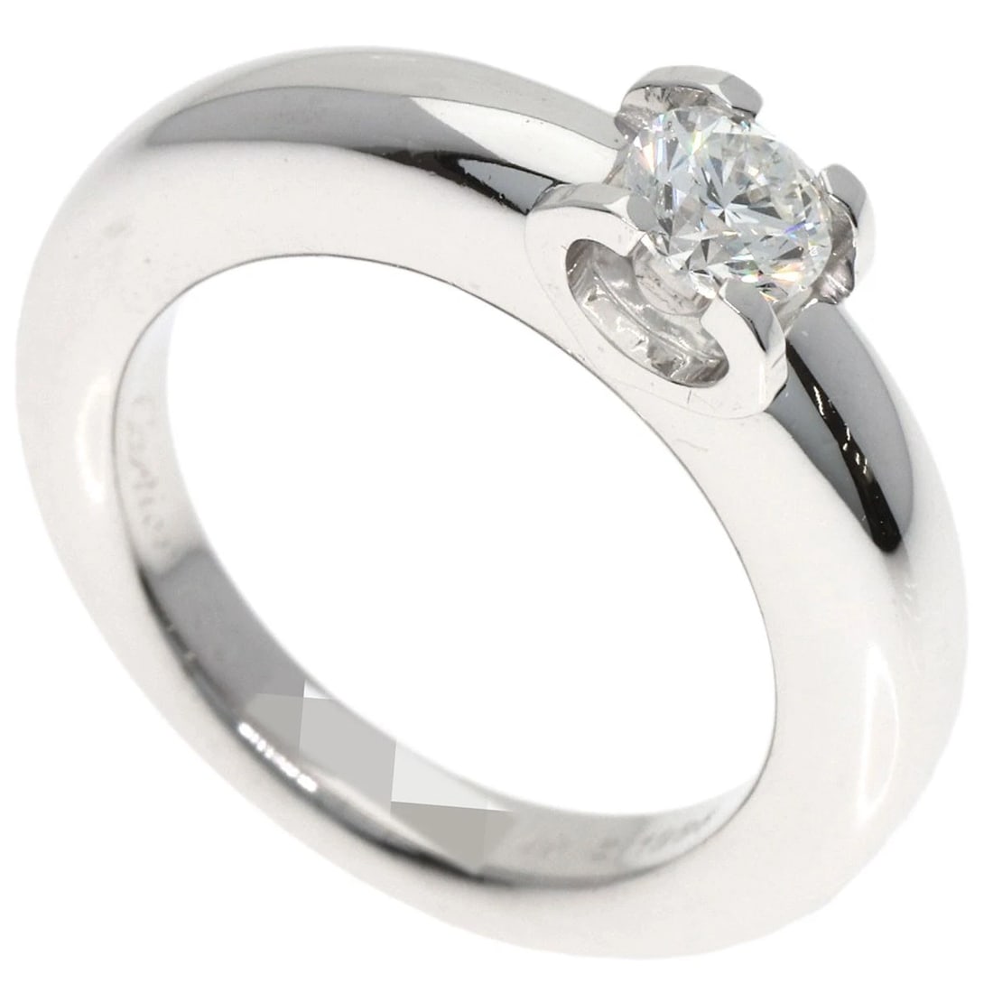 CARTIER SOLITAIRE DIAMOND RING: CARTIER Solitaire Diamond Ring Brand: CARTIER Type: Ring Material: K18 White Gold, Main Stone/Creation Natural Color: Exterior Color Silver Size: 5 (US) Accessories: None Accessories Notic