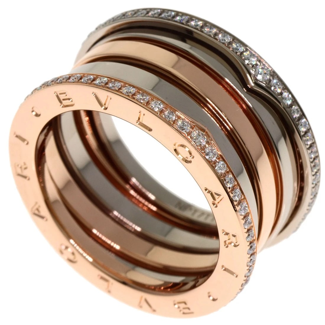 BVLGARI B.ZERO1 PERFECT MISTAKE DIAMOND 4 BAND RING: BVLGARI B.zero1 Perfect Mistake Diamond 4 Band Ring Brand: BVLGARI Type: Ring Material: K18 Pink Gold, Main Stone/Creation Natural Color: Exterior Color Gold Size: 8.25 (US) Accessories: None