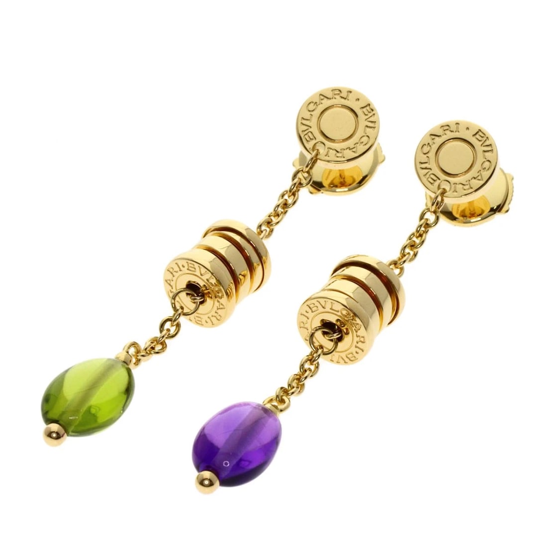 BVLGARI B.ZERO1 ELEMENT DROP AMETHYST PERIDOT EARRING: BVLGARI B.zero1 Element Drop Amethyst Peridot earring Brand: BVLGARI Type: earring Material: K18 Yellow Gold, Color: Exterior Color Gold Size: Top Size:1.9inch/48.3x7x7mm Accessories: None