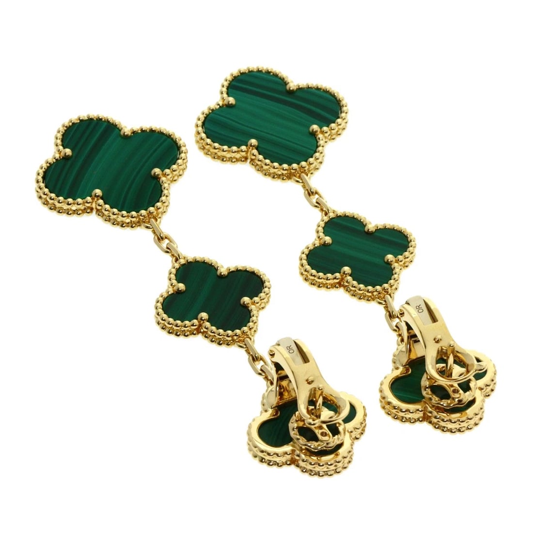 VAN CLEEF & ARPELS MAGIC ALHAMBRA 3 MOTIF MALACHITE EARRING - 2