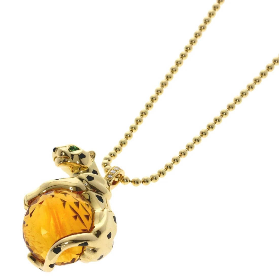 CARTIER PANTHERE CITRIN TSAVORITE GARNET DIAMOND NECKLACE: CARTIER PANTHERE Citrin Tsavorite Garnet Diamond Necklace Brand: CARTIER Type: Necklace Material: K18 Yellow Gold, Color: Exterior Color Gold Size: Chain Length:21.7inch/55cm Chain