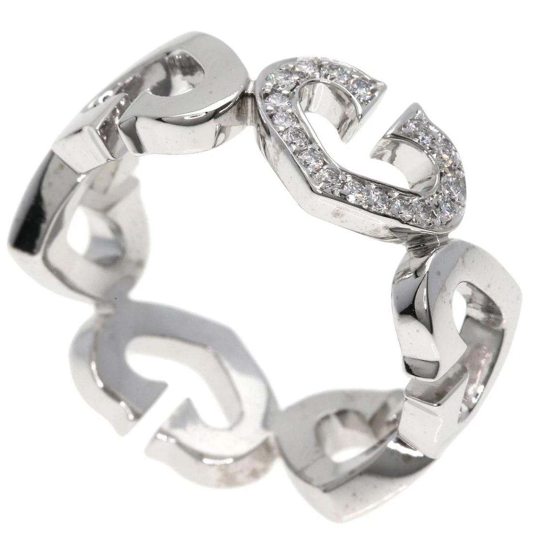 CARTIER C HEART DIAMOND RING K18 WHITE GOLD: CARTIER C heart Diamond Ring K18 White Gold Brand: CARTIER Type: Ring Material: K18 White Gold, Main Stone/Creation Natural Color: Exterior Color Silver Size: 5.25 (US) Accessories: None A