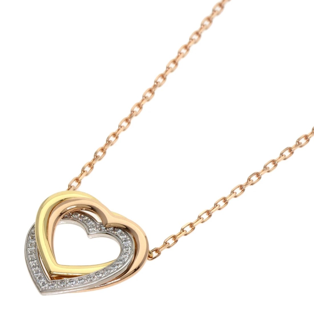 CARTIER TRINITY HEART DIAMOND NECKLACE: CARTIER Trinity Heart Diamond Necklace Brand: CARTIER Type: Necklace Material: K18 Yellow Gold, Main Stone/Creation Natural Color: Exterior Color Gold Size: Chain Length:16.1inch/41cm Chain Width: