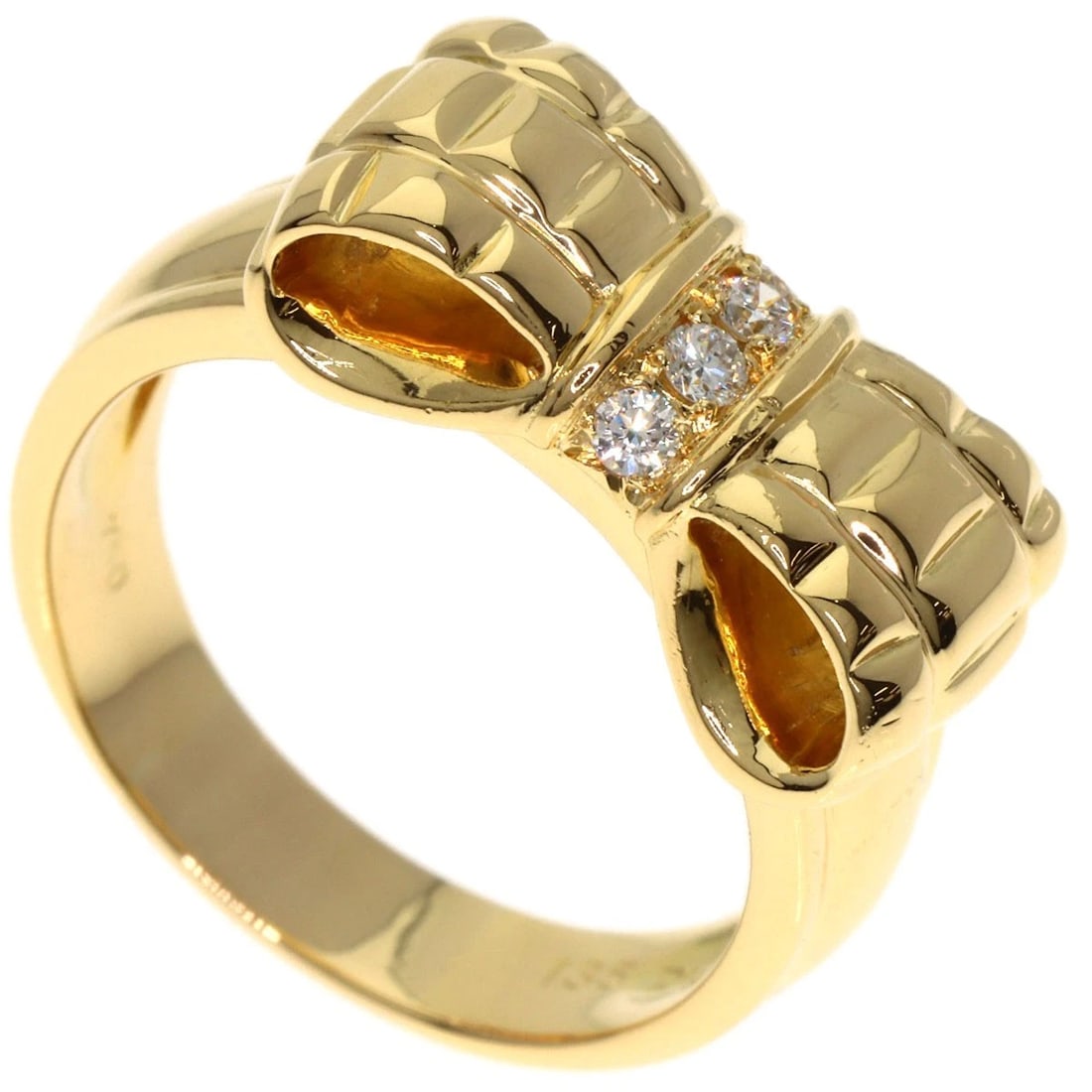 DIOR RIBBON DIAMOND RING K18 YELLOW GOLD: Dior Ribbon Diamond Ring K18 Yellow Gold Brand: Dior Type: Ring Material: K18 Yellow Gold, Color: Exterior Color Gold Size: 5.5 (US) Accessories: None Accessories Notice: When purchasing p