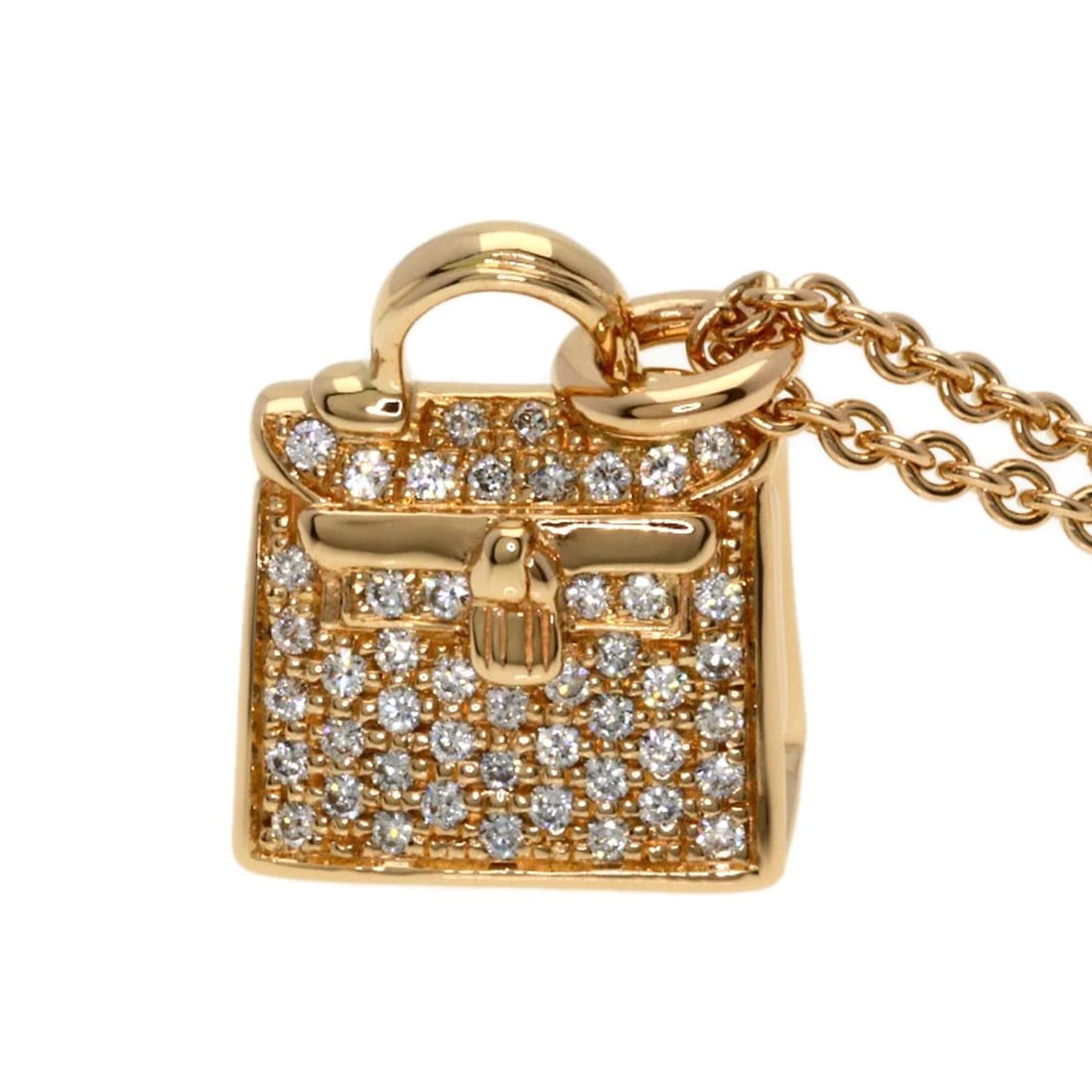 HERMES KELLY DIAMOND AMULET NECKLACE K18 PINK GOLD (1 of 3)
