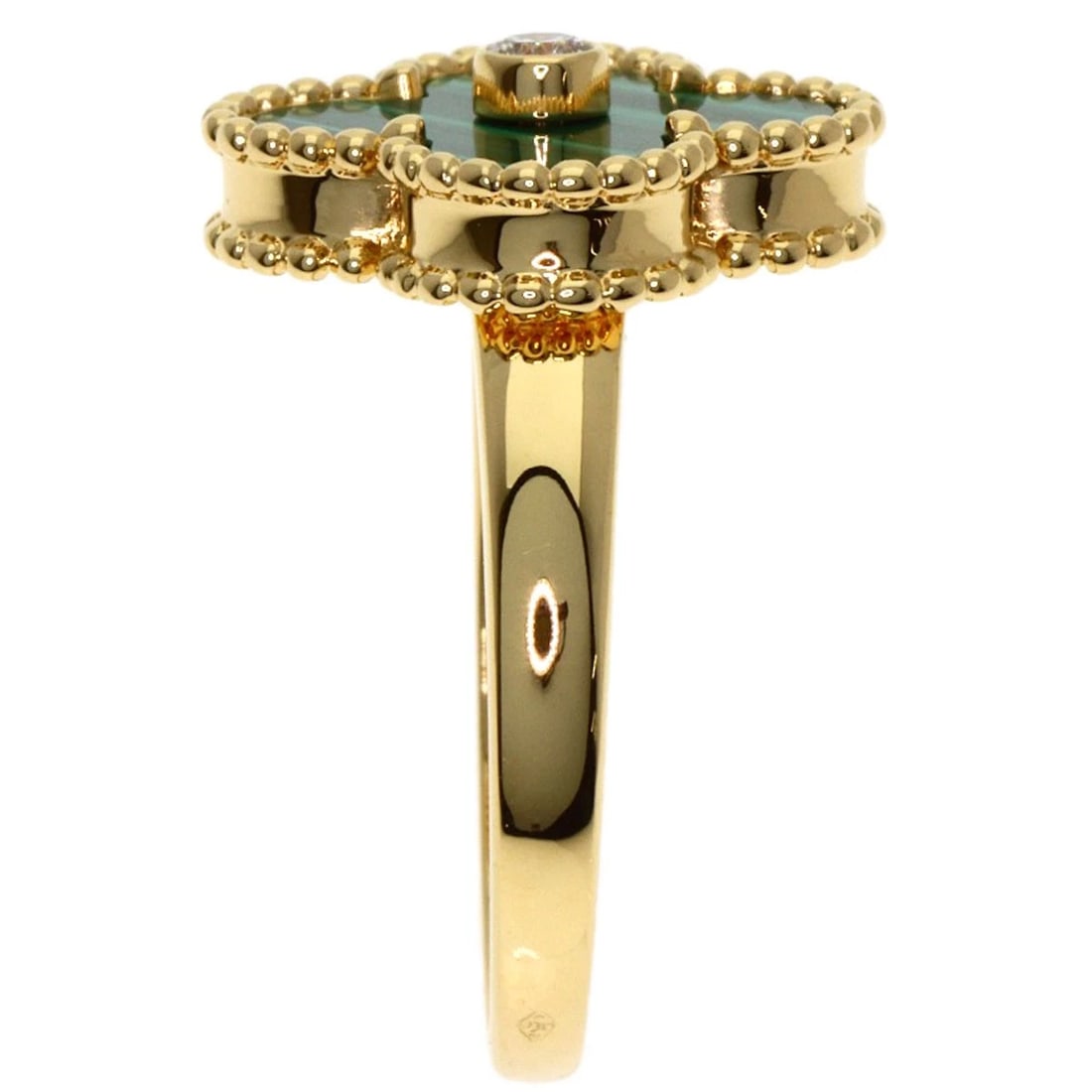 VAN CLEEF & ARPELS VINTAGE ALHAMBRA MALACHITE 1P DIAMOND RING: Van Cleef & Arpels Vintage Alhambra Malachite 1P Diamond Ring Brand: Van Cleef & Arpels Type: Ring Material: K18 Yellow Gold, Color: Exterior Color Gold Size: 5.25 (US) Accessories: None A