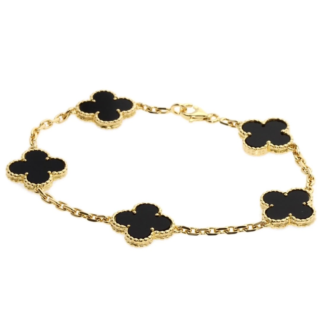 VAN CLEEF & ARPELS VINTAGE ALHAMBRA ONYX BRACELET: Van Cleef & Arpels Vintage Alhambra Onyx Bracelet Brand: Van Cleef & Arpels Type: Bracelet Material: K18 Yellow Gold, Color: Exterior Color Gold Size: Top Size:0.6inch/14.5x18.5x2.4mm Inner Circum