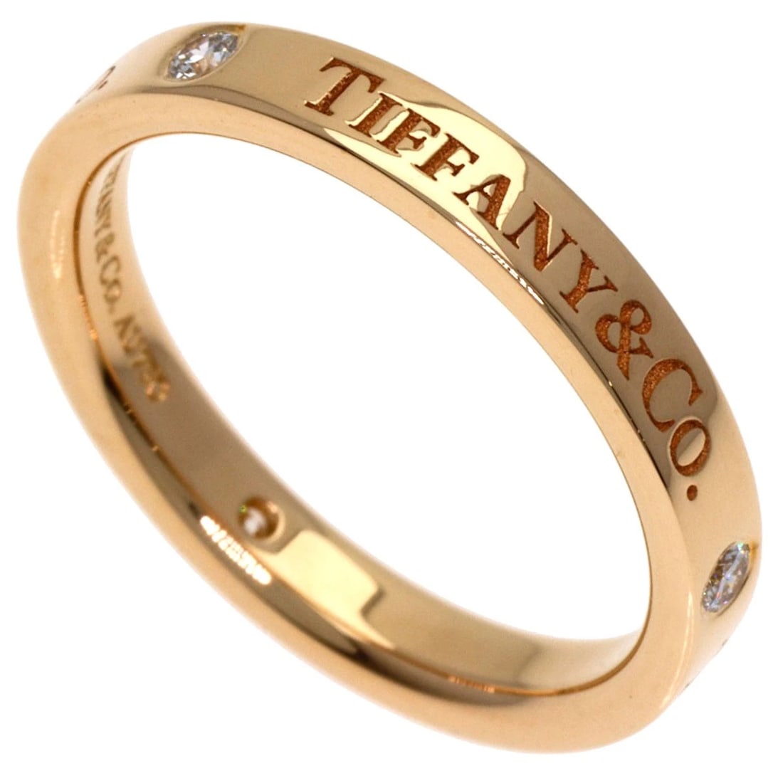 TIFFANY&CO. 3P DIAMOND RING K18 PINK GOLD: TIFFANY&Co. 3P Diamond Ring K18 Pink Gold Brand: TIFFANY&Co. Type: Ring Material: K18 Pink Gold, Main Stone/Creation Natural Color: Exterior Color Gold Size: 5.75 (US) Accessories: None Ac