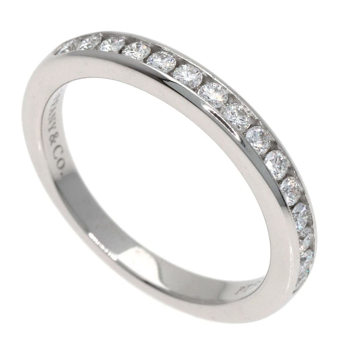 TIFFANY&CO. CHANNEL SETTING HALF CIRCLE DIAMOND RING: TIFFANY&Co. Channel Setting Half Circle Diamond Ring Brand: TIFFANY&Co. Type: Ring Material: Platinum PT950, Main Stone/Creation Natural Color: Exterior Color Silver Size: 2.5 (US) Accessories: N