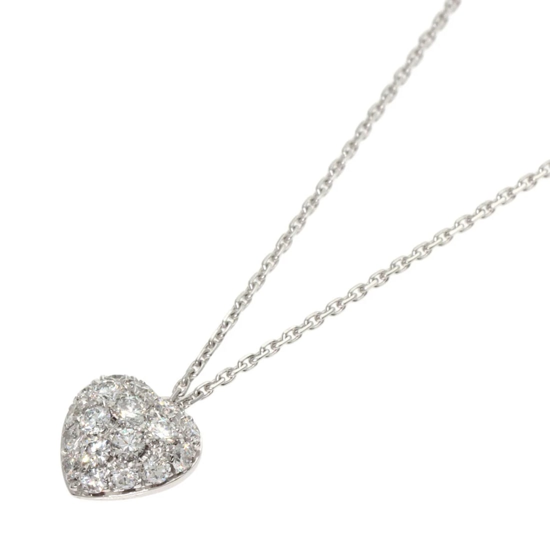 CARTIER HEART PAVE DIAMOND NECKLACE: CARTIER Heart Pave Diamond Necklace Brand: CARTIER Type: Necklace Material: K18 White Gold, Color: Exterior Color Silver Size: Chain Length:16.1inch/41cm Chain Width:0.3inch/0.7mm Top