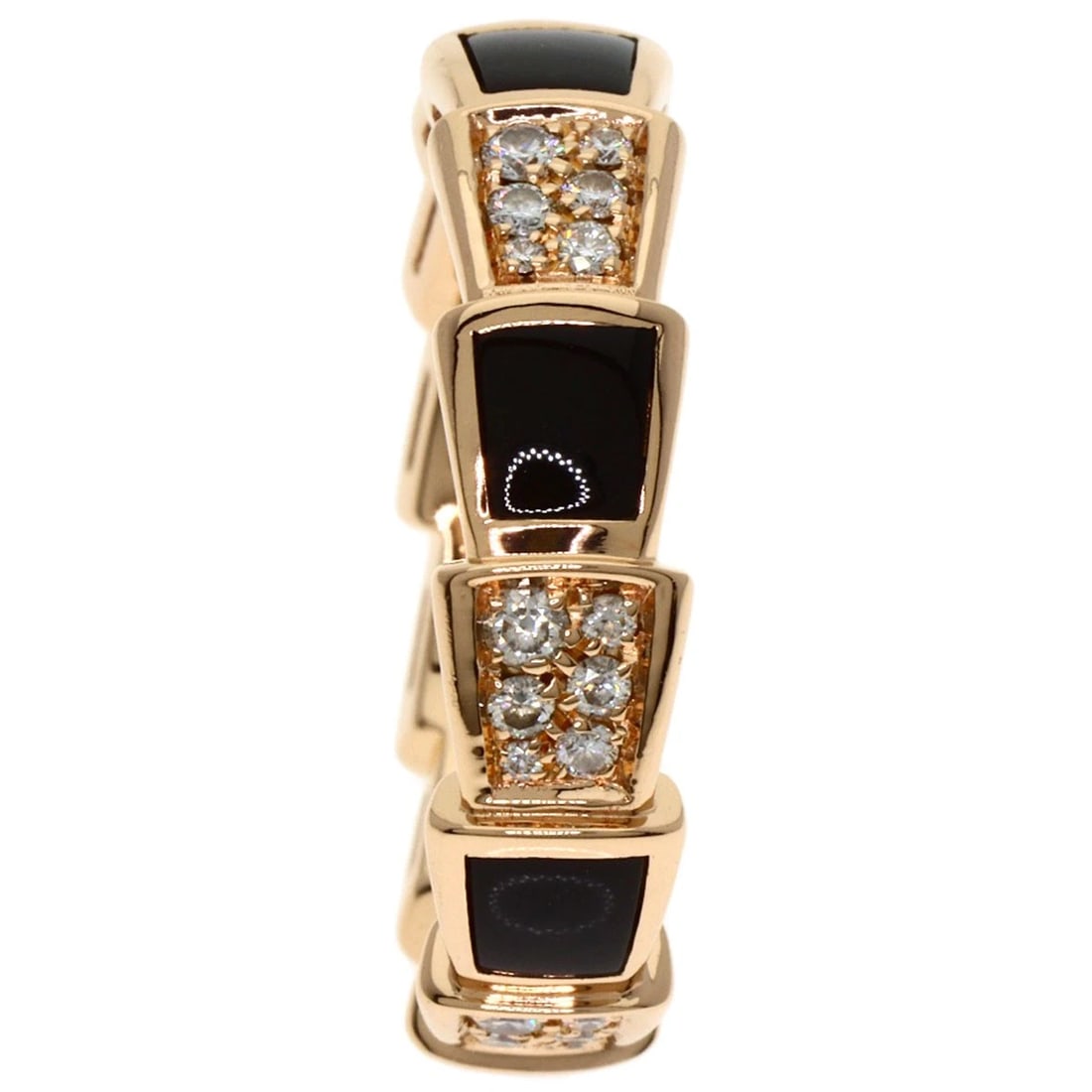 BVLGARI SERPENTI VIPER ONYX DIAMOND RING: BVLGARI Serpenti Viper Onyx Diamond Ring Brand: BVLGARI Type: Ring Material: K18 Pink Gold, Color: Exterior Color Gold Size: 7.5 (US) Accessories: None Accessories Notice: When purchasing