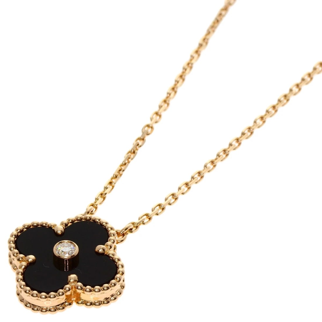 VAN CLEEF & ARPELS VINTAGE ALHAMBRA ONYX DIAMOND NECKLACE: Van Cleef & Arpels Vintage Alhambra Onyx Diamond Necklace Brand: Van Cleef & Arpels Type: Necklace Material: K18 Pink Gold, Main Stone/Creation Natural Color: Exterior Color Gold Size: Chain