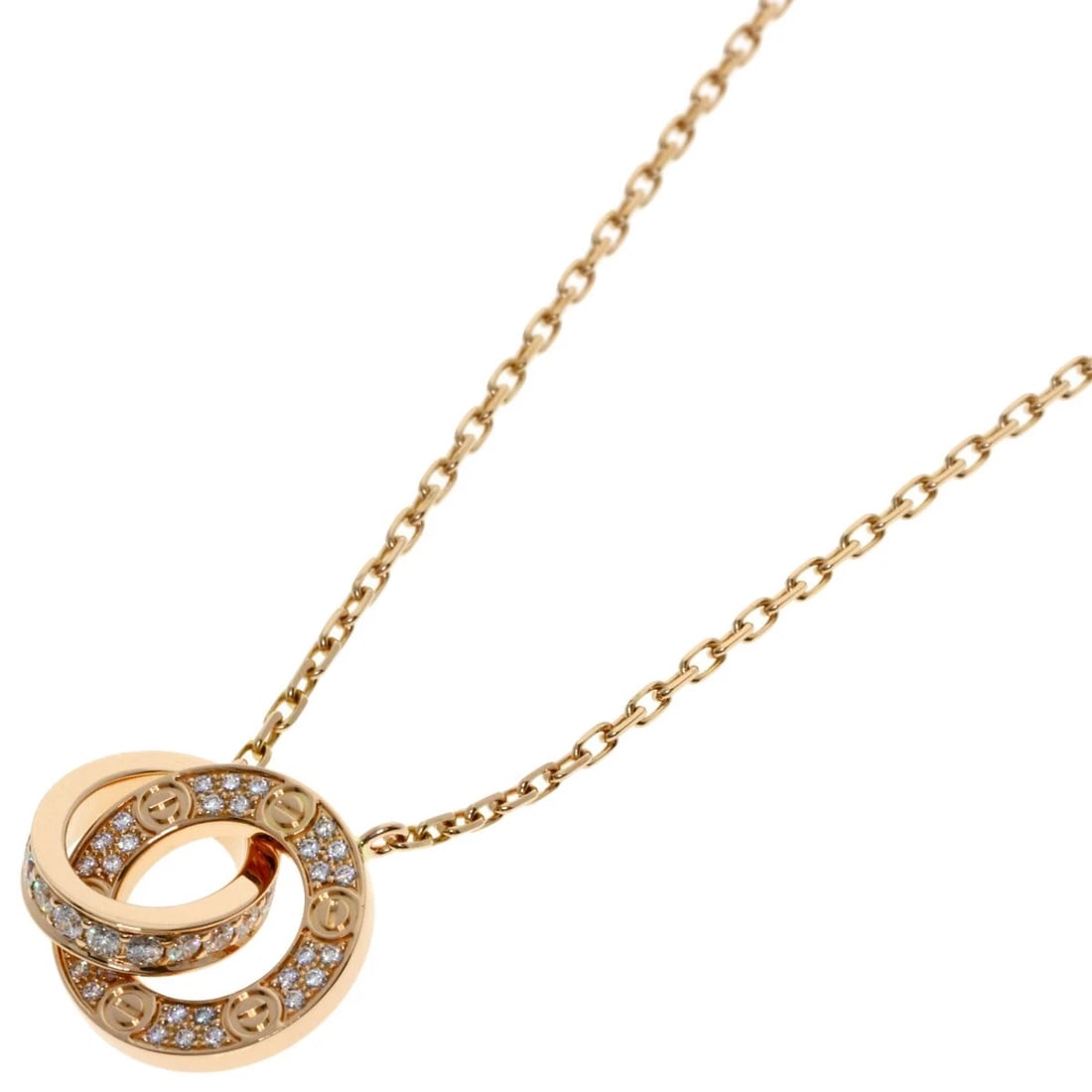 CARTIER LOVE CIRCLE FULL DIAMOND NECKLACE: CARTIER Love Circle Full Diamond Necklace Brand: CARTIER Type: Necklace Material: K18 Pink Gold, Main Stone/Creation Natural Color: Exterior Color Gold Size: xChain Length:15.7inch/40cm Chain