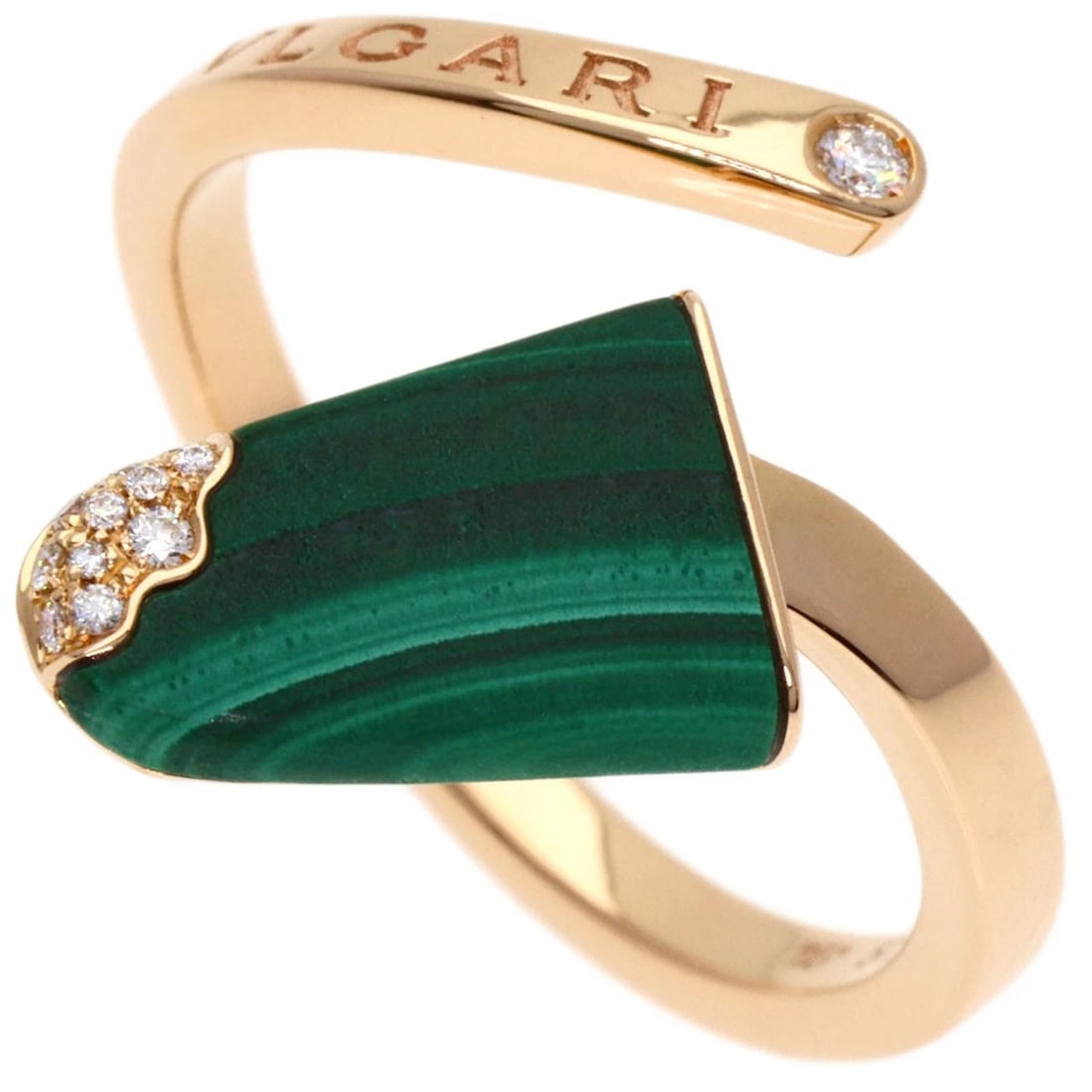 BVLGARI GELATI MALACHITE DIAMOND RING K18 PINK GOLD: BVLGARI Gelati Malachite Diamond Ring K18 Pink Gold Brand: BVLGARI Type: Ring Material: K18 Pink Gold, Color: Exterior Color Gold Size: 8.25 (US) Accessories: None Accessories Notice: When