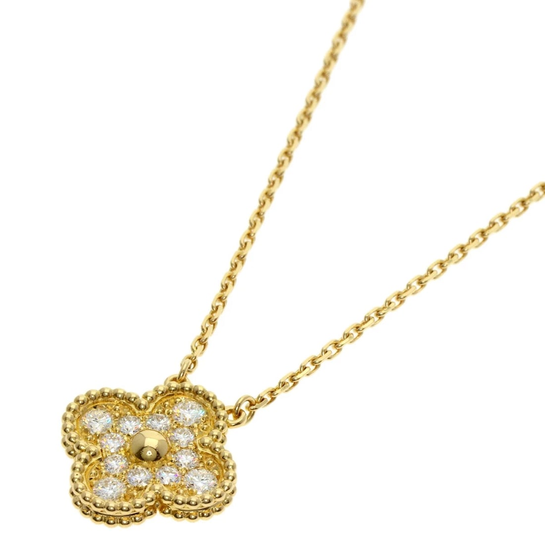 VAN CLEEF & ARPELS VINTAGE ALHAMBRA DIAMOND NECKLACE: Van Cleef & Arpels Vintage Alhambra Diamond Necklace Brand: Van Cleef & Arpels Type: Necklace Material: K18 Yellow Gold, Main Stone/Creation Natural Color: Exterior Color Gold Size: Chain