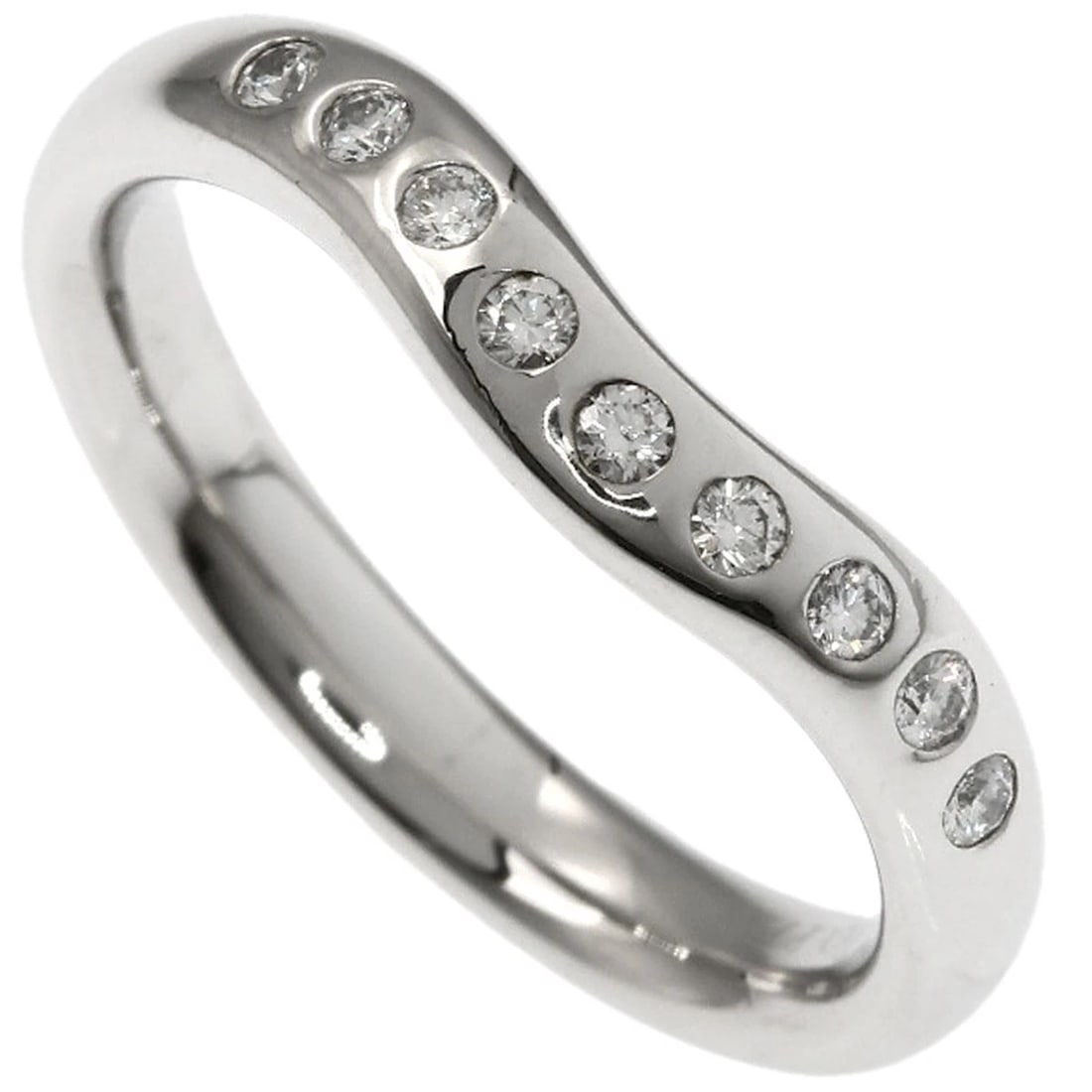 TIFFANY&CO. CURVED BAND DIAMOND RING: TIFFANY&Co. Curved band Diamond Ring Brand: TIFFANY&Co. Type: Ring Material: Platinum PT950, Main Stone/Creation Natural Color: Exterior Color Silver Size: 4.25 (US) Accessories: None
