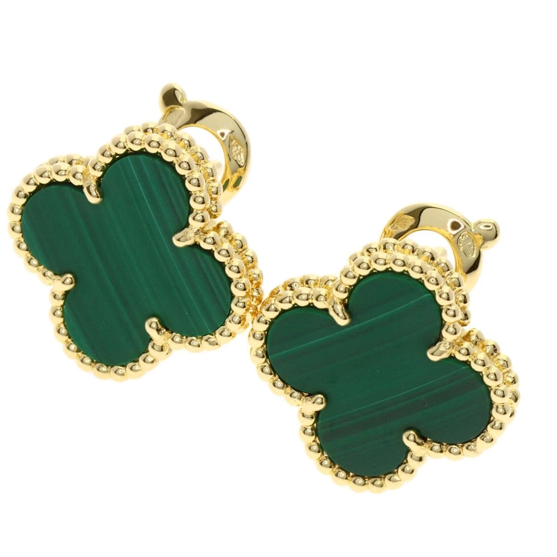 VAN CLEEF & ARPELS VINTAGE ALHAMBRA MALACHITE EARRING: Van Cleef & Arpels Vintage Alhambra Malachite Earring Brand: Van Cleef & Arpels Type: Earring Material: K18 Yellow Gold, Color: Exterior Color Gold Size: Top Size:0.6inch/15x14.7x3mm 