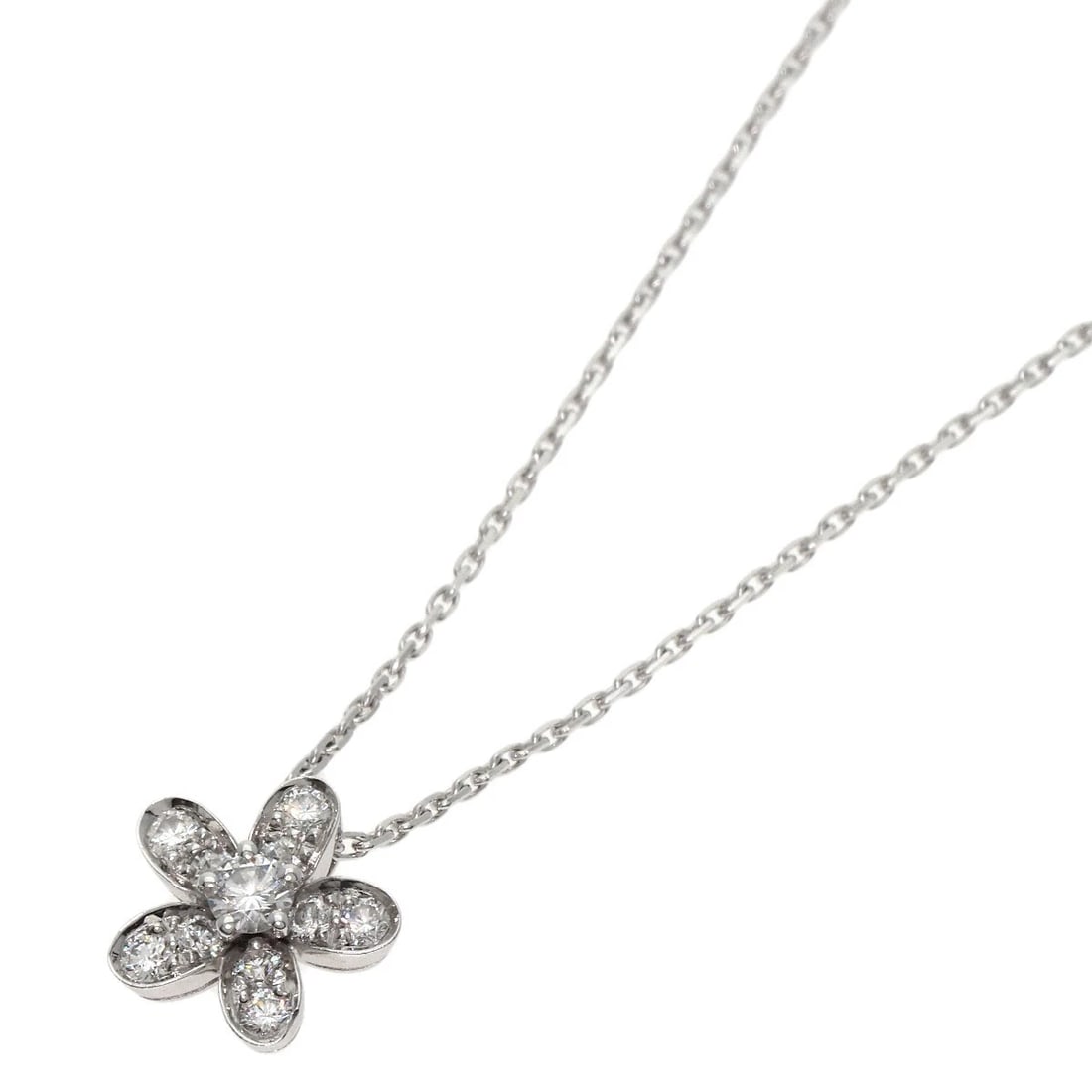 VAN CLEEF & ARPELS SOCRATES 1 FLOWER DIAMOND NECKLACE: Van Cleef & Arpels Socrates 1 Flower Diamond Necklace Brand: Van Cleef & Arpels Type: Necklace Material: K18 White Gold, Main Stone/Creation Natural Color: Exterior Color Silver Size: Chain Length