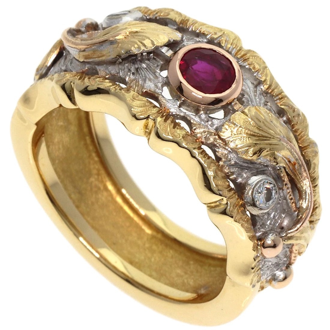 CAZZANIGA RUBY DIAMOND RING K18 YELLOW GOLD: CAZZANIGA Ruby Diamond Ring K18 Yellow Gold Brand: CAZZANIGA Type: Ring Material: K18 Yellow Gold, Color: Exterior Color Gold Size: 7.25 (US) Accessories: None Accessories Notice: When