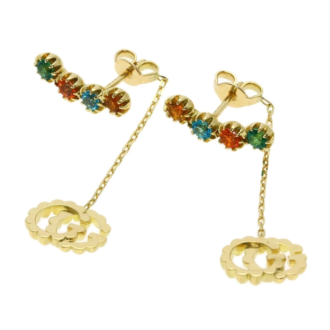 GUCCI MULTI-STONE DOUBLE G EARRING K18 YELLOW GOLD: GUCCI Multi-stone Double G earring K18 Yellow Gold Brand: GUCCI Type: earring Material: K18 Yellow Gold, Color: Exterior Color Gold Size: Top Size:0.1inch/2.8x8.2mm Accessories: None Acces