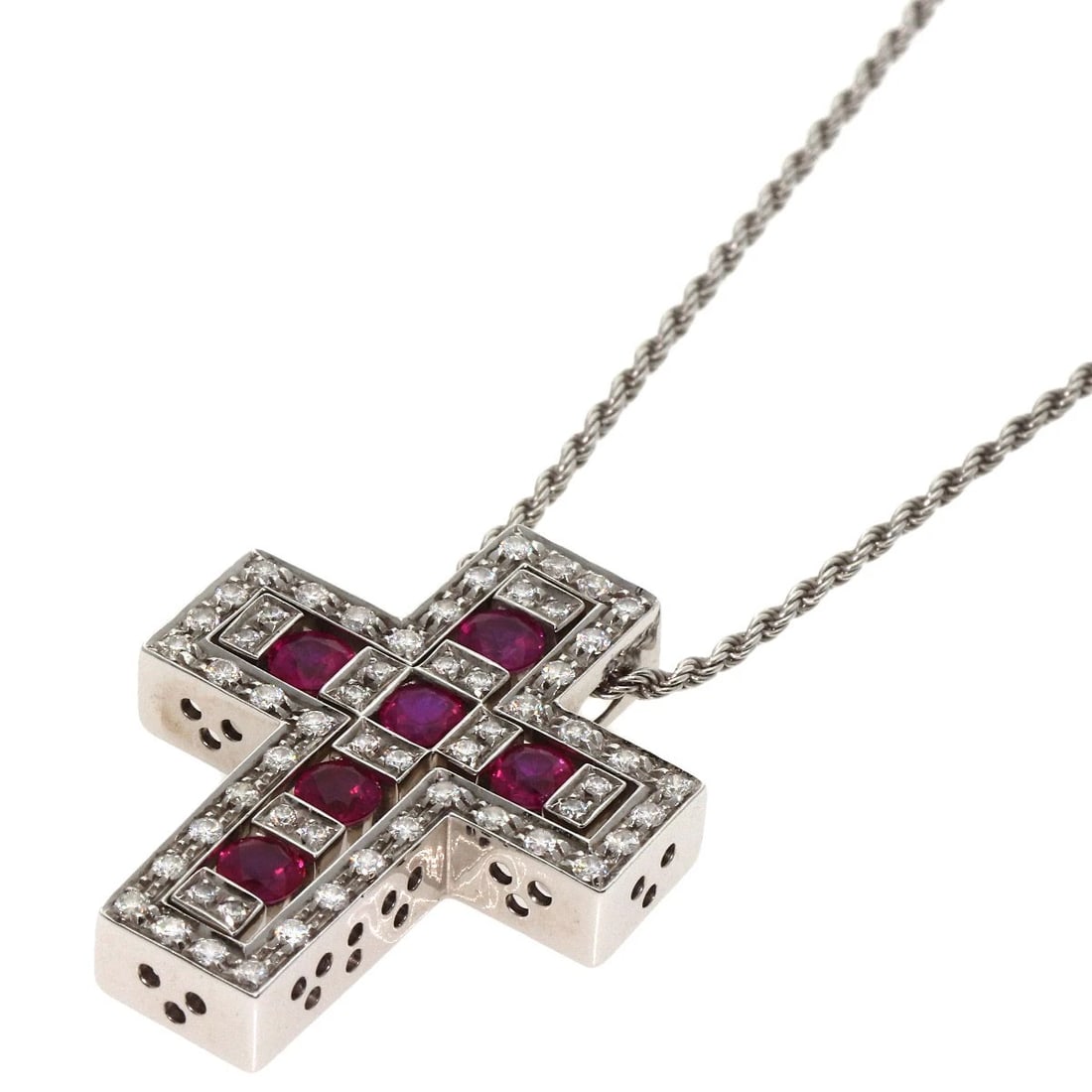 DAMIANI BELLE EPOQUE RUBY DIAMOND M NECKLACE: Damiani Belle Epoque Ruby Diamond M Necklace Brand: Damiani Type: Necklace Material: K18 White Gold, Color: Exterior Color Silver Size: Chain Length:16.5inch/42cm Chain Width:0.5inch/1.2mm Top
