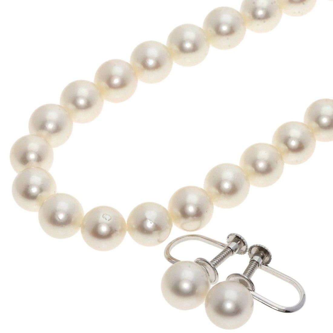 TASAKI PEARLPEARL EARRINGS 2-PIECE SET NECKLACE SILVER: TASAKI PearlPearl Earrings 2-piece set Necklace Silver Brand: TASAKI Type: Necklace Material: Silver, Color: Exterior Color white Size: Stone Size:0.3inch/7-7.4mm Chain Length:16.9inch/43cm 