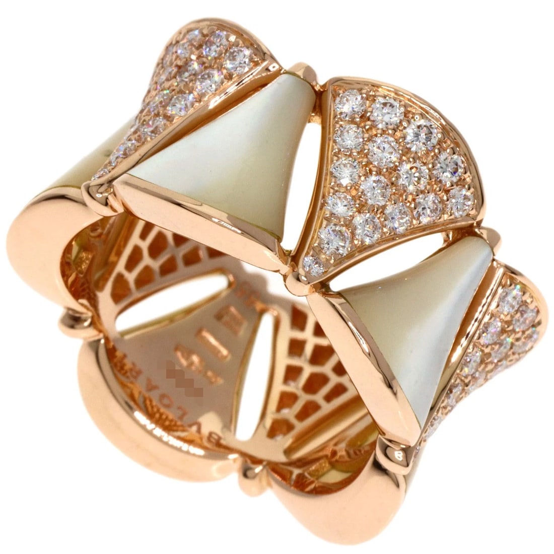BVLGARI DIVA DREAM DIAMOND RING K18 PINK GOLD: BVLGARI Diva Dream Diamond Ring K18 Pink Gold Brand: BVLGARI Type: Ring Material: K18 Pink Gold, Main Stone/Creation Natural Color: Exterior Color Gold Size: 7.5 (US) Accessories: None Acc