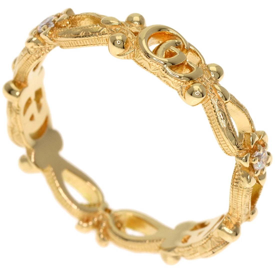 GUCCI FLORA DIAMOND RING K18 YELLOW GOLD: GUCCI Flora Diamond Ring K18 Yellow Gold Brand: GUCCI Type: Ring Material: K18 Yellow Gold, Main Stone/Creation Natural Color: Exterior Color Gold Size: 6.5 (US) Accessories: None Accessories