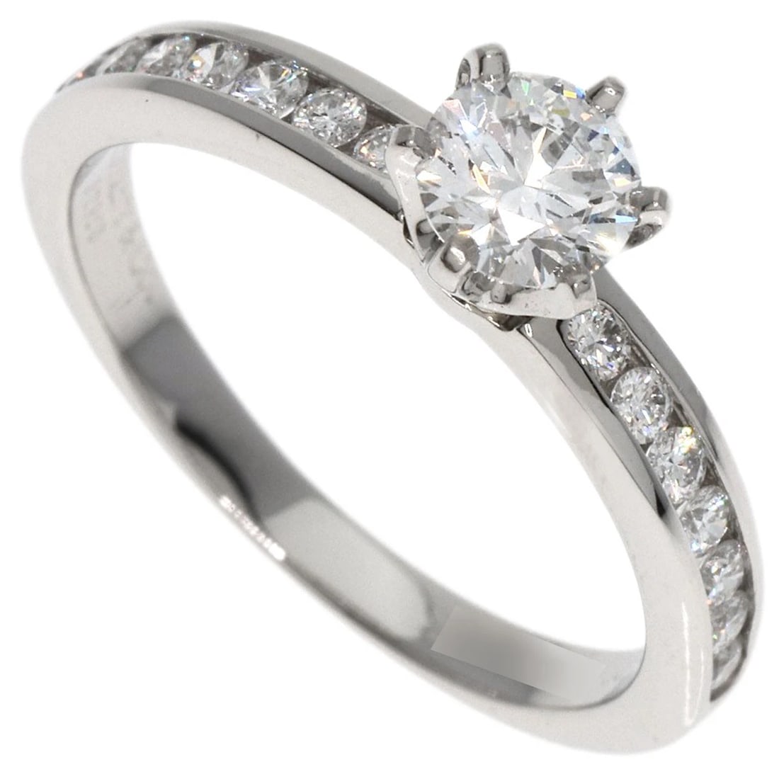 TIFFANY&CO. CHANNEL SETTINGS DIAMOND RING: TIFFANY&Co. Channel Settings Diamond Ring Brand: TIFFANY&Co. Type: Ring Material: Platinum PT950, Main Stone/Creation Natural Color: Exterior Color Silver Size: 5.25 (US) Accessories: None