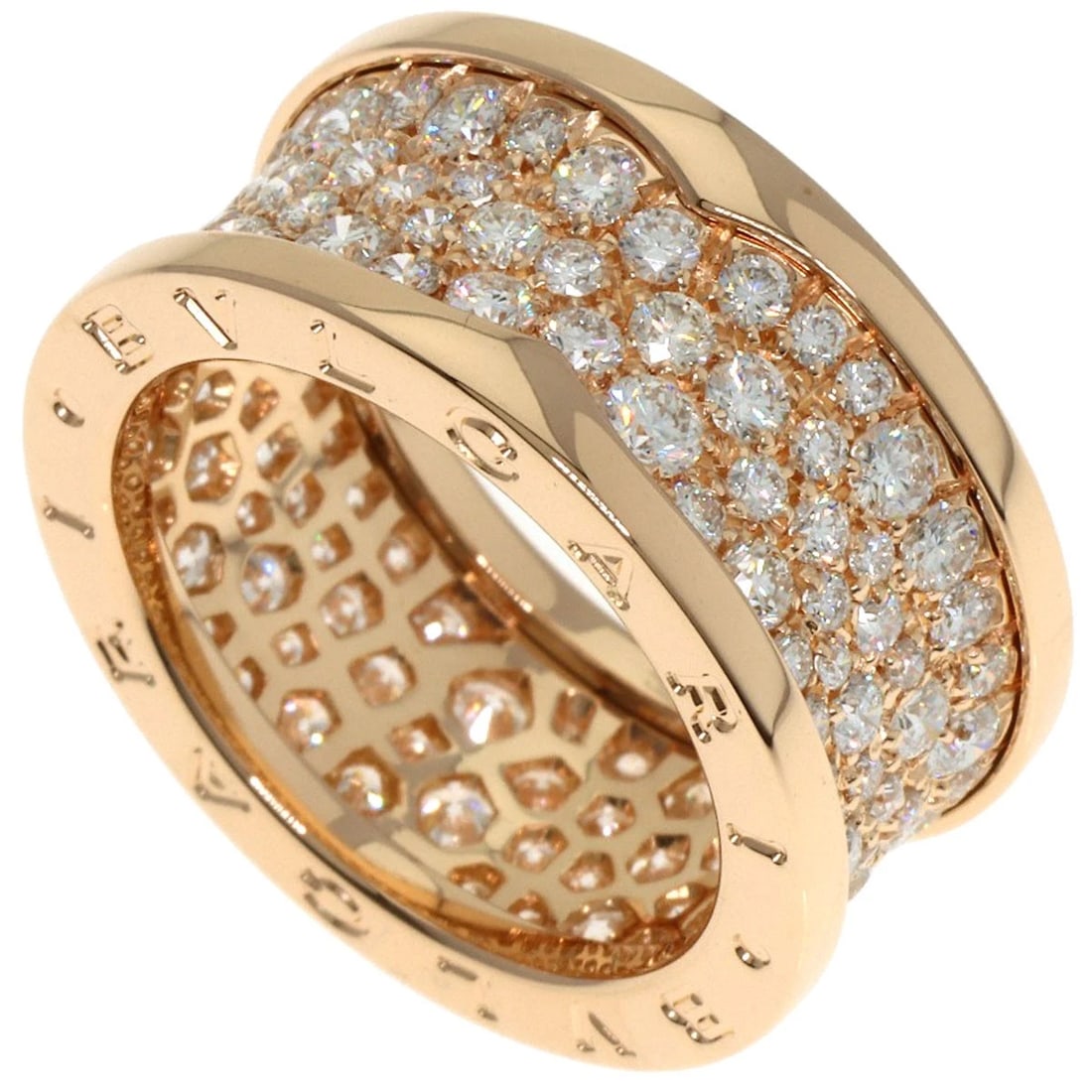 BVLGARI B.ZERO1 FULL PAVE DIAMOND RING: BVLGARI B.zero1 Full Pave Diamond Ring Brand: BVLGARI Type: Ring Material: K18 Pink Gold, Main Stone/Creation Natural Color: Exterior Color Gold Size: 7 (US) Accessories: None Accessories