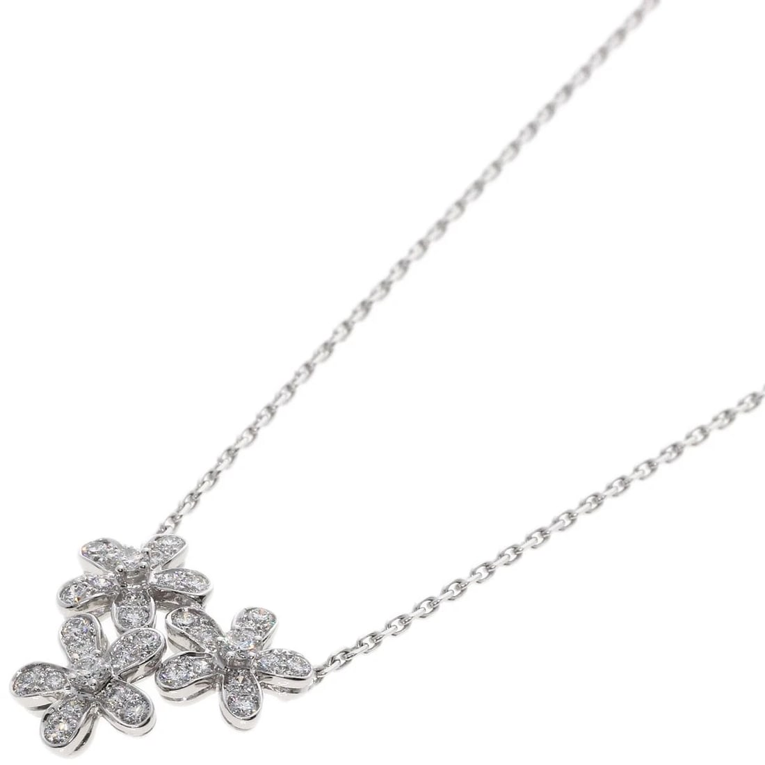 VAN CLEEF & ARPELS SOCRATES 3 FLOWER DIAMOND NECKLACE: Van Cleef & Arpels Socrates 3 Flower Diamond Necklace Brand: Van Cleef & Arpels Type: Necklace Material: K18 White Gold, Main Stone/Creation Natural Color: Exterior Color Silver Size: Chain